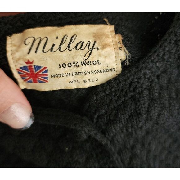 Vintage 50s Button Front Cardigan Wool Sweater Womens Size L Black Mid Century P - Picture 6 of 6